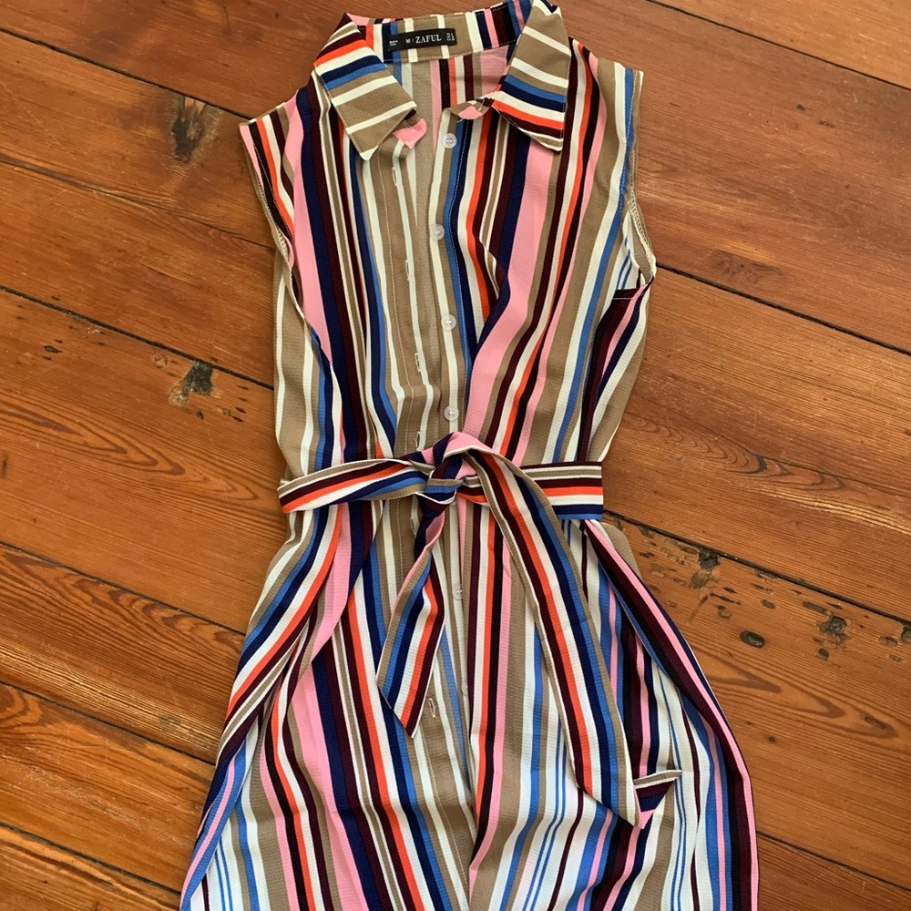 Zaful multi-color stripe button-down dress